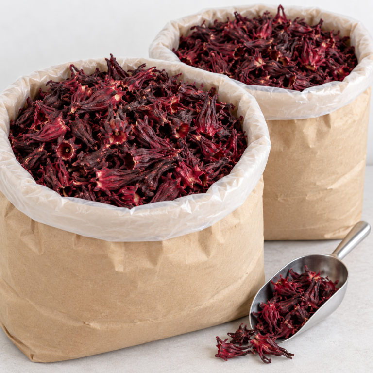 Bulk Hibiscus Calyces in Kraft Sacks, Red Hibiscus (Bissap) from Senegal