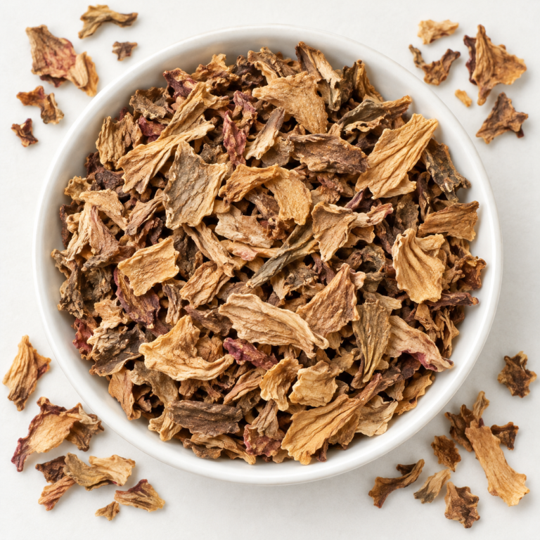 Cut and sifted white hibiscus calyx flakes