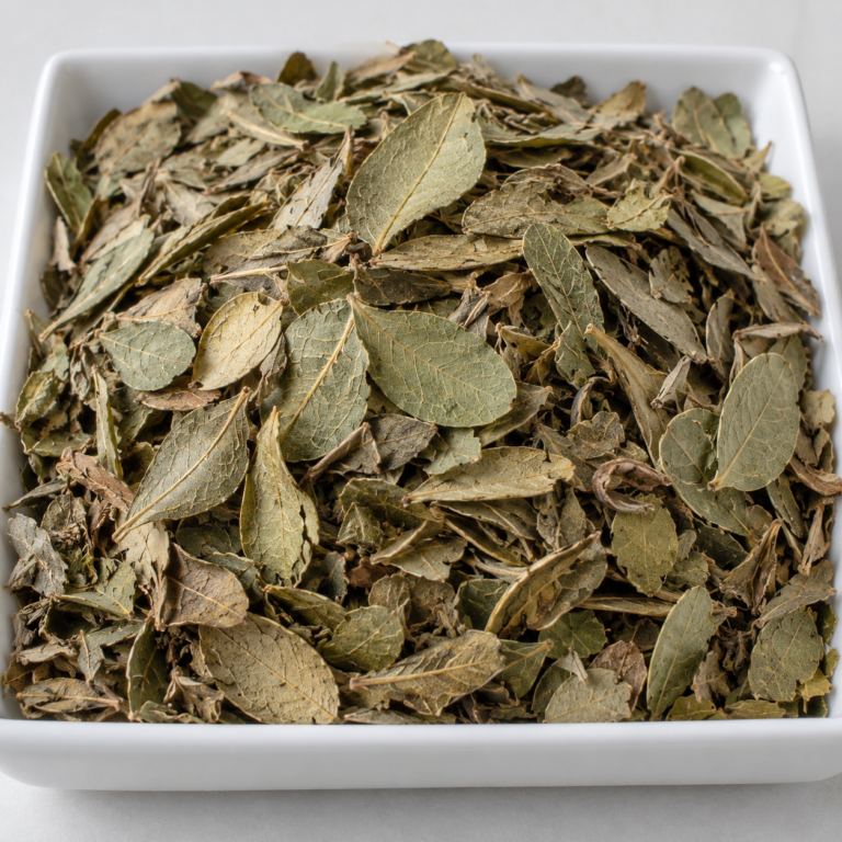 Dried Combretum micranthum leaves in tray, Kinkeliba (Sehhaw) from Senegal