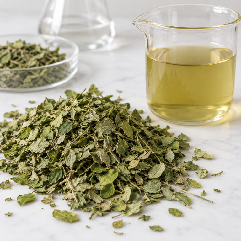 Dried moringa leaflets and golden infusion, Moringa Leaf from Senegal