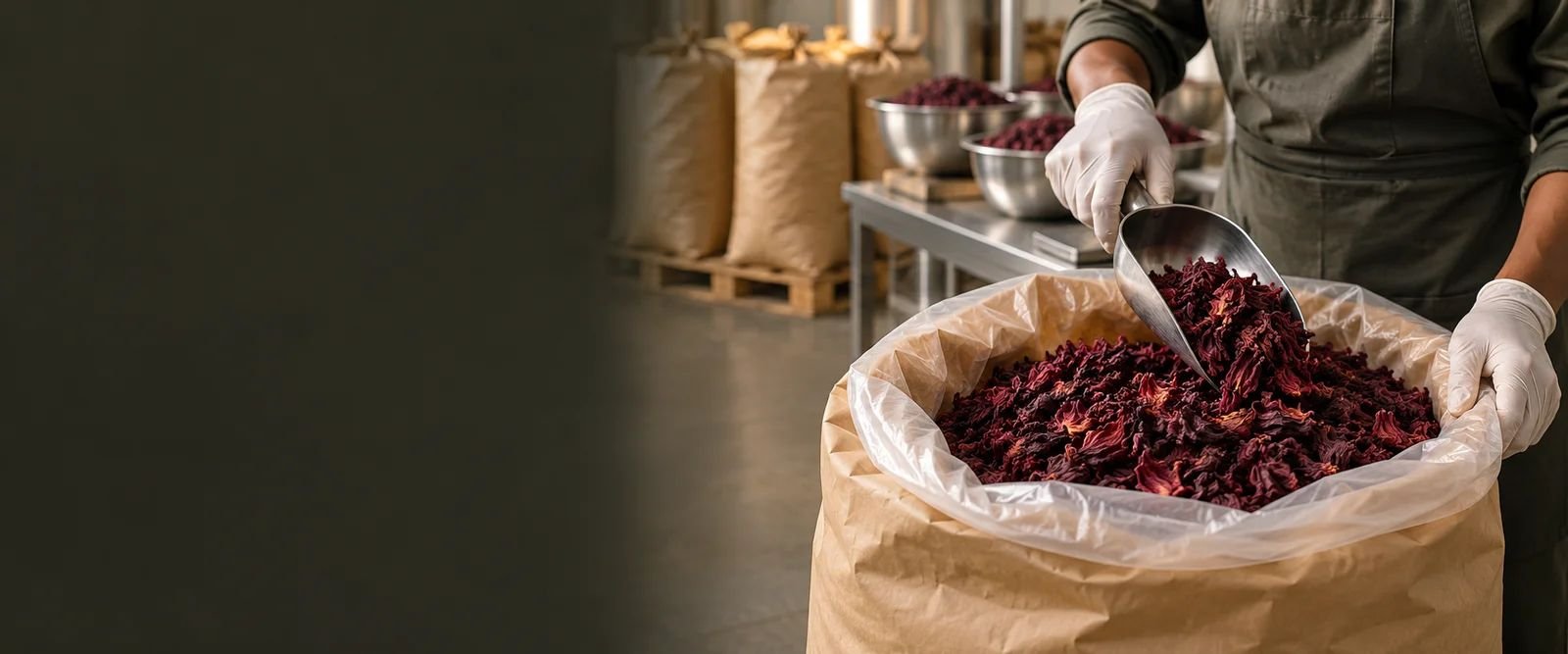Packing hibiscus into export bags