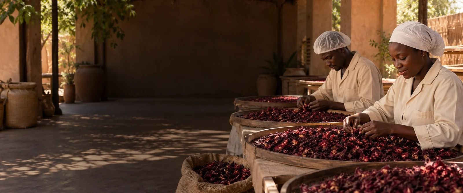 Senegalese Workers Sorting Hibiscus