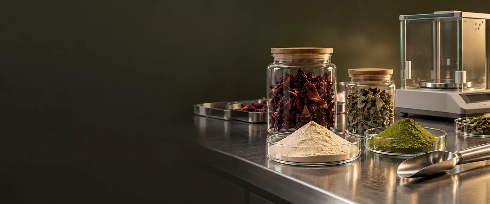Senegalese botanicals on a lab bench