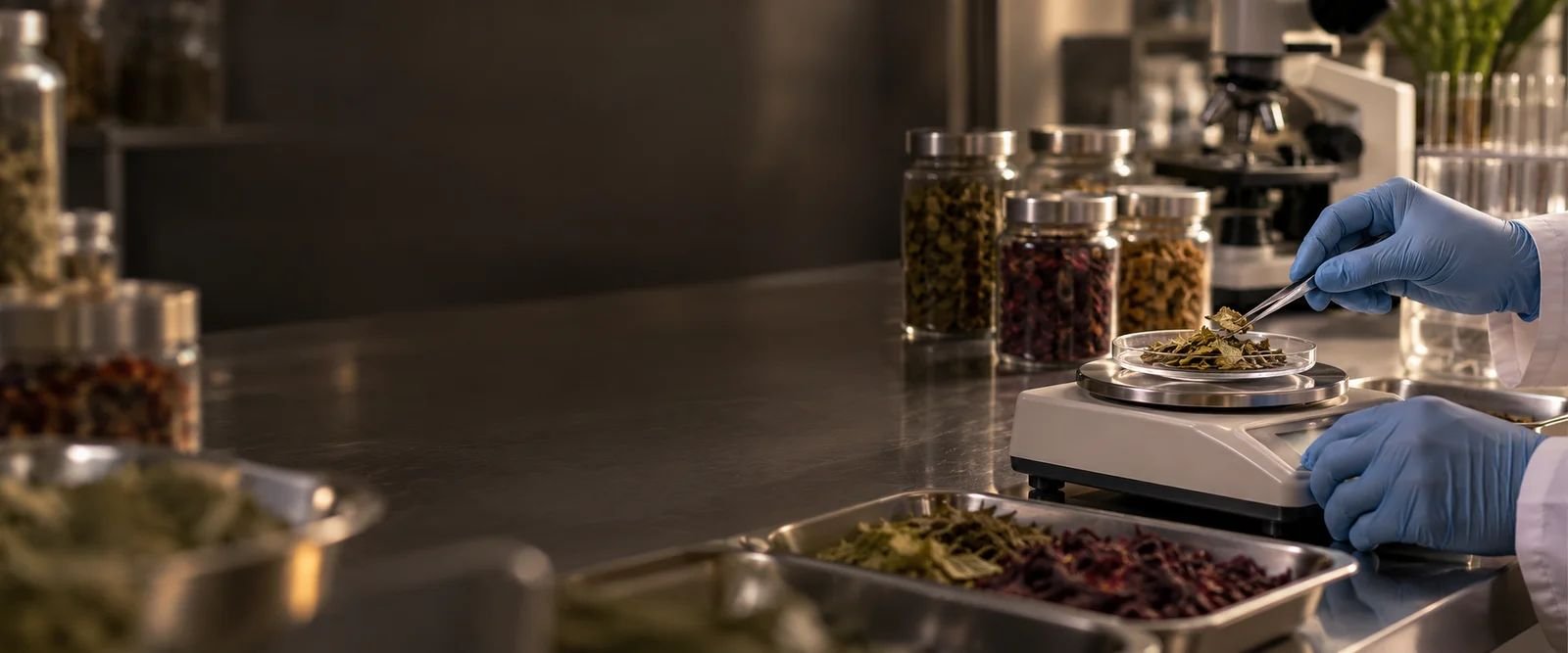 Weighing botanical samples in the lab