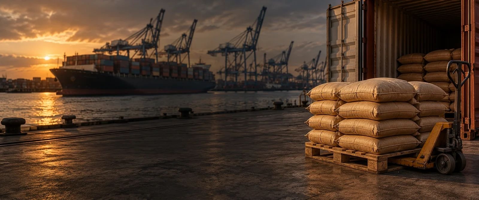Export pallets ready to load at the Port of Dakar